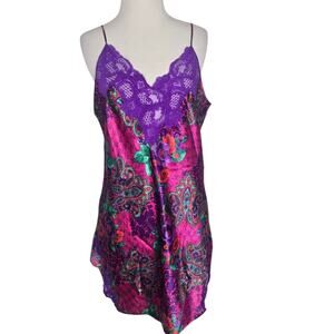 Vintage 90s Victoria's Secret Satin Slip Gold Label Floral Lace Women Sexy Large
